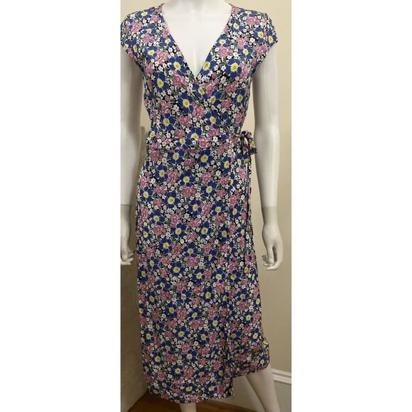 J.Crew Midi Wrap dress in Soft Rayon Pink & Blue Flowers - Picture 1 of 5